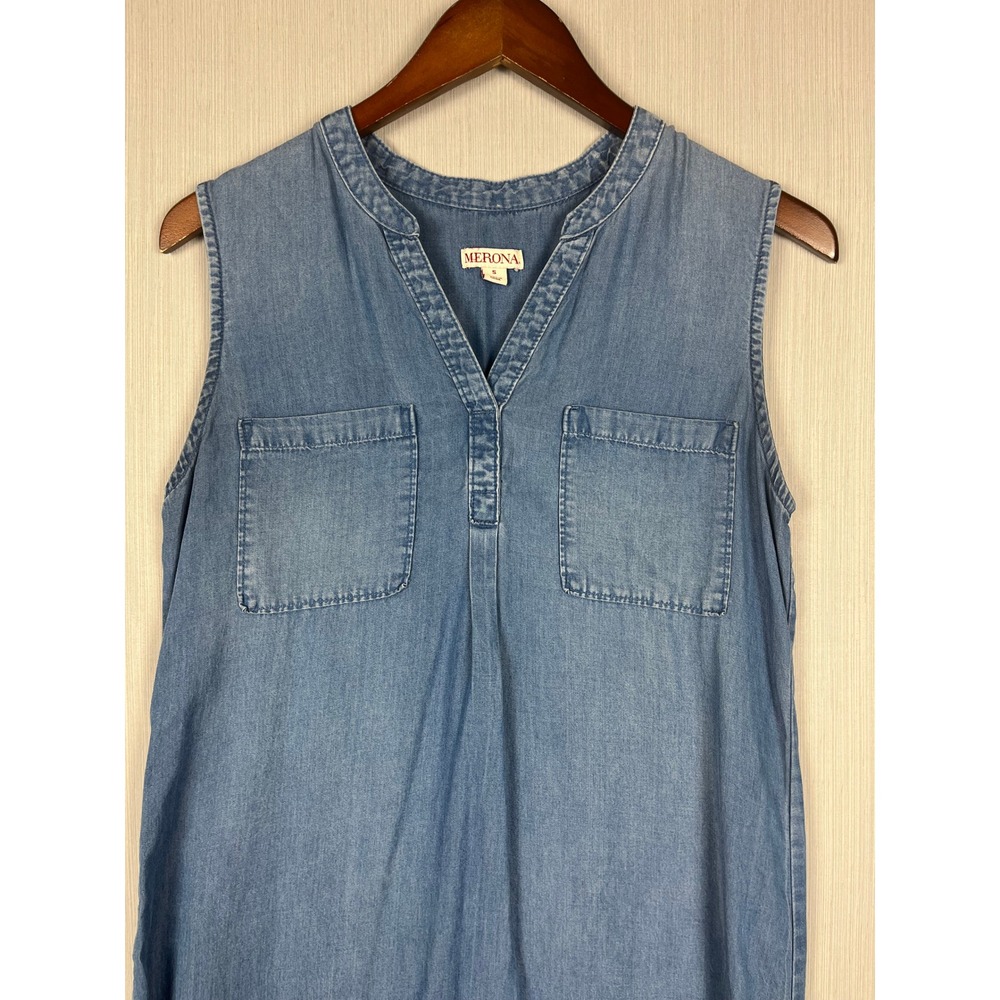 Merona Womens S Blue Lyocell Shift Dress Sleeveless Hi-Lo Hem Casual - Picture 3 of 10